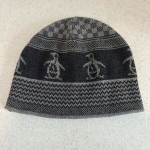 Original Penguin Reversible Gray Knit Beanie! Pete the Penguin Logo. One Size.
